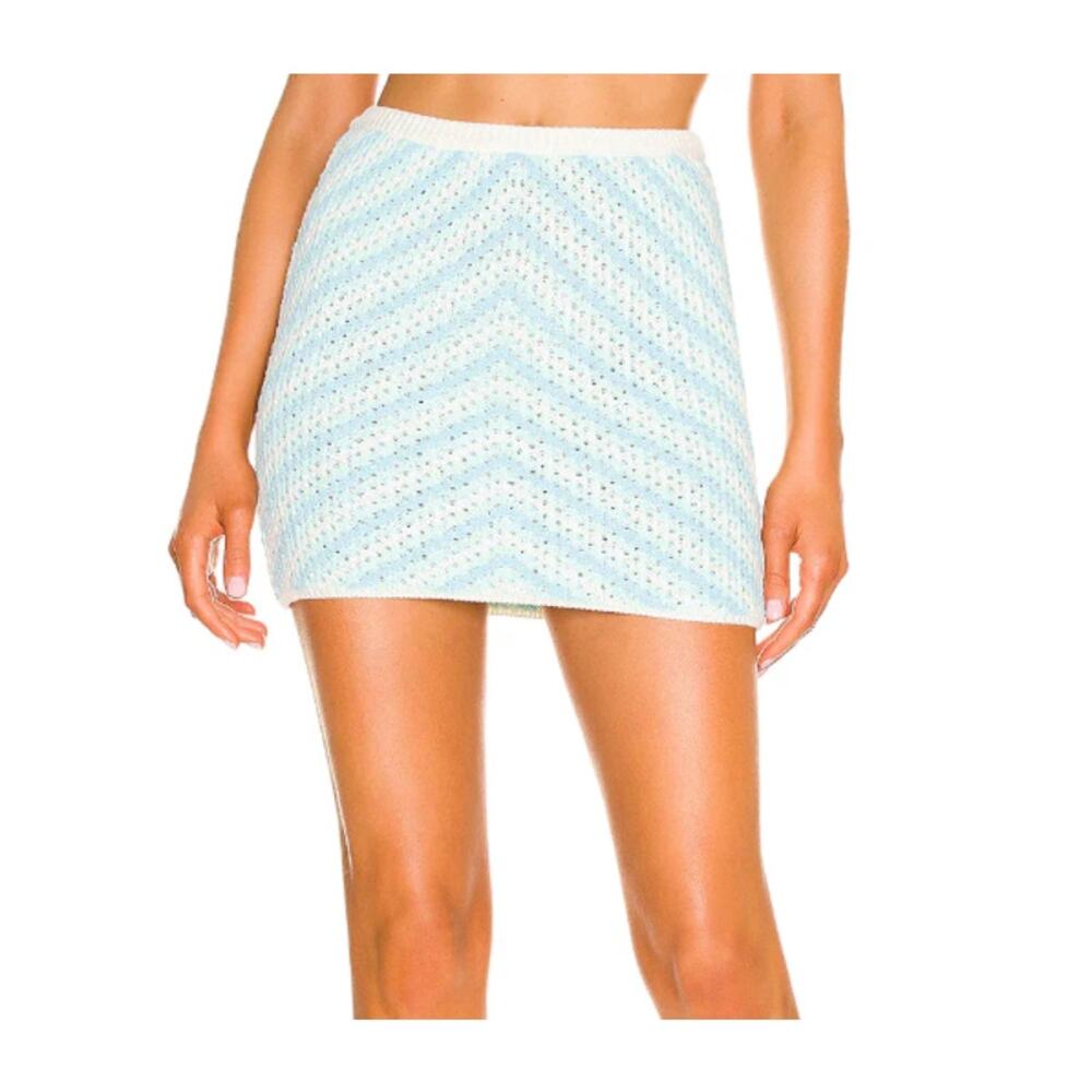 NWT For Love and Lemons Blue Cream Knit Corinna Mini Skirt Women's size Small